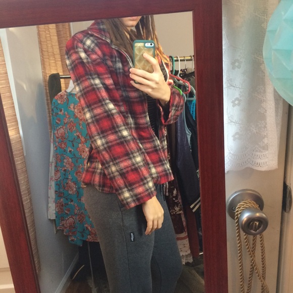 Fresno Sport 💋Plaid Maroon Zip Up Jacket Chic - Picture 4 of 8